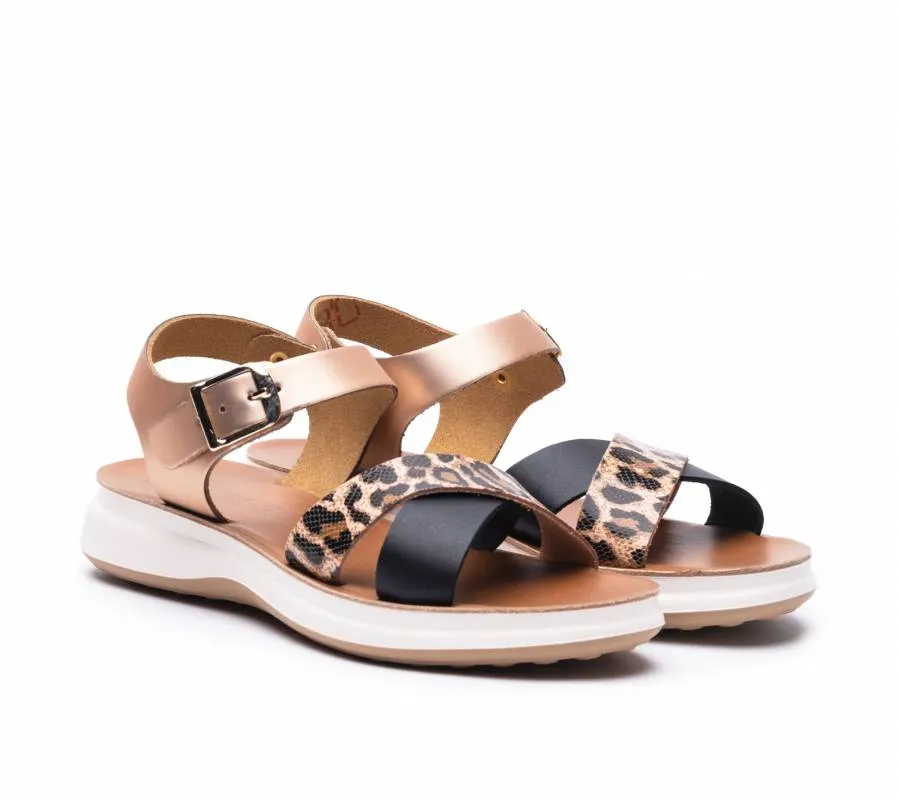 PRETTY SOFT LEATHER SANDAL LEOPAR BLACK 1511 LE