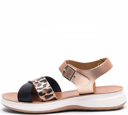 PRETTY SOFT LEATHER SANDAL LEOPAR BLACK 1511 LE