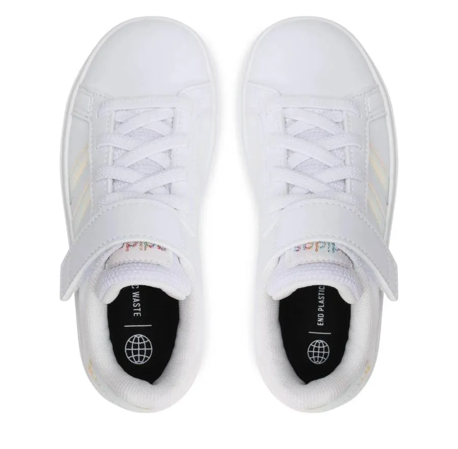 ADIDAS GRAND COURT LIFESTYLE ELASTIC LACE SNEAKERS SHOES GY2327 WHITE/IRIDESCENT/WHITE