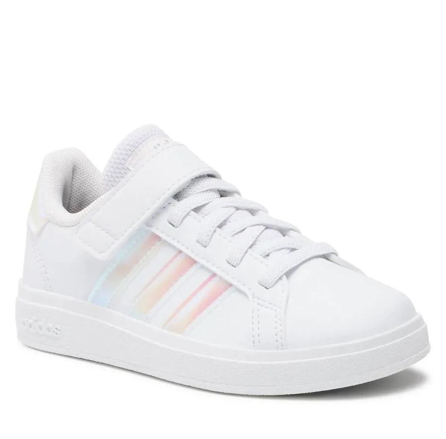 ADIDAS GRAND COURT LIFESTYLE ELASTIC LACE SNEAKERS SHOES GY2327 WHITE/IRIDESCENT/WHITE