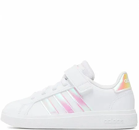 ADIDAS GRAND COURT LIFESTYLE ELASTIC LACE SNEAKERS SHOES GY2327 WHITE/IRIDESCENT/WHITE