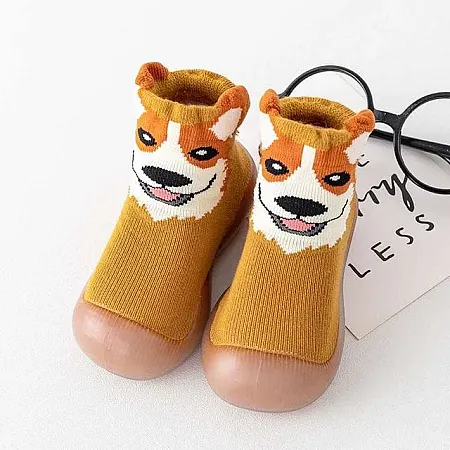 CHILDRENLAND STOPPER SOCKS DW2000-2 BROWN DOG