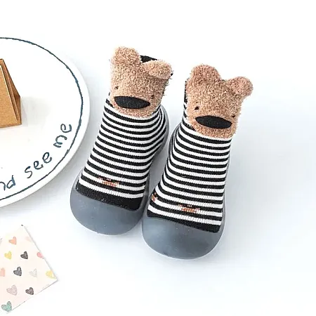 CHILDRENLAND STOPPER SOCKS DW2800-3 TEDDY BEAR BLACK/WHITE