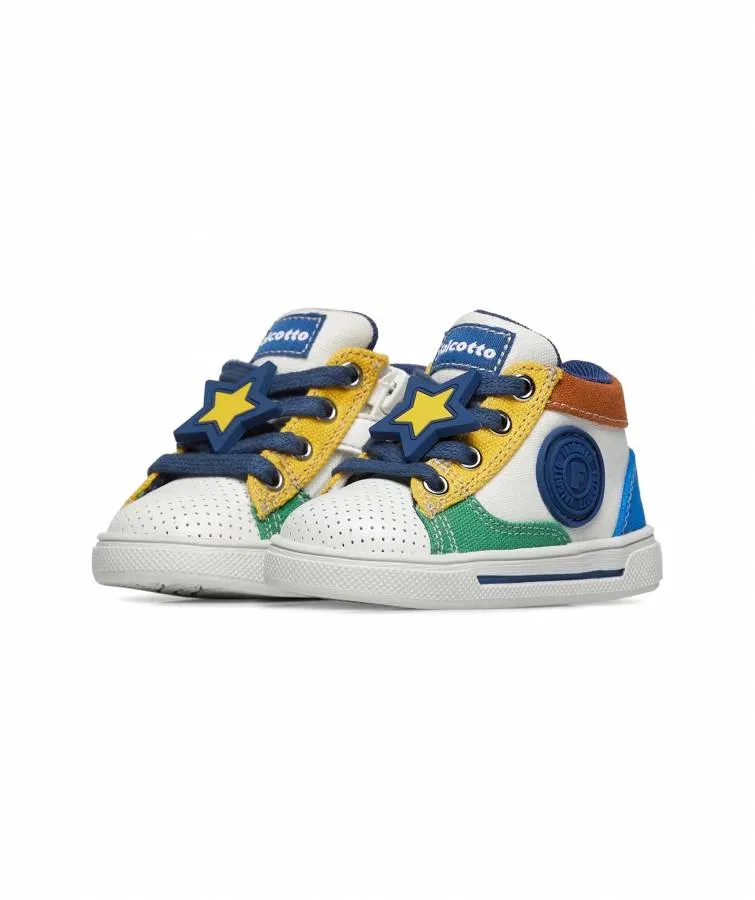 FALCOTTO SHIN ZIP. ECO CALF PERF./CANVAS 0012019054.02.1Ν17 WHITE-YELLOW-OLTREMARE