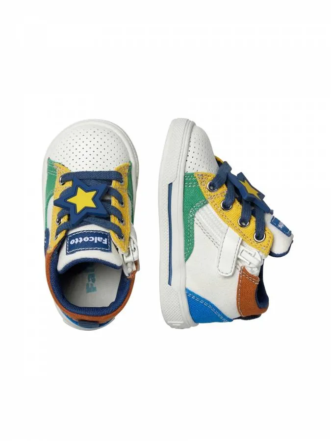 FALCOTTO SHIN ZIP. ECO CALF PERF./CANVAS 0012019054.02.1Ν17 WHITE-YELLOW-OLTREMARE